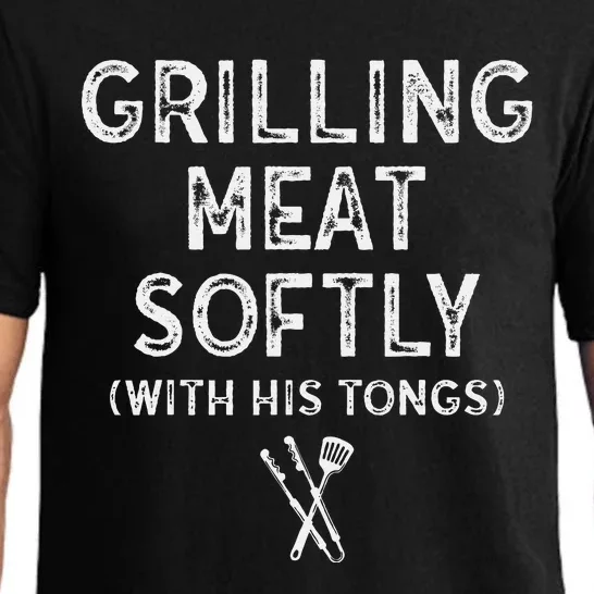 Grilling Meat Softly With His Tongs Funny Bbq Party Retro Pajama Set