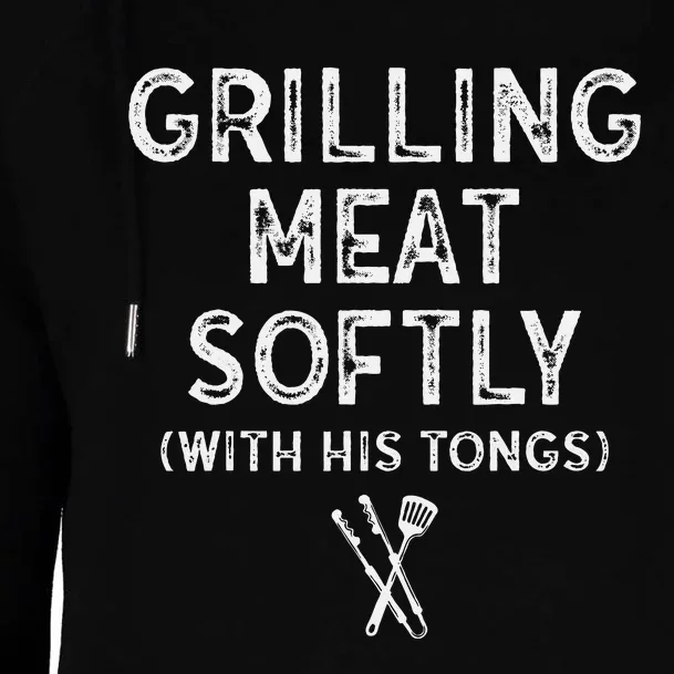 Grilling Meat Softly With His Tongs Funny Bbq Party Retro Womens Funnel Neck Pullover Hood