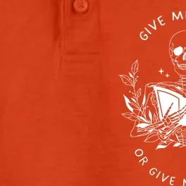 Give Me Smut Or Give Me Death Skeleton Book Lover Gift Dry Zone Grid Performance Polo