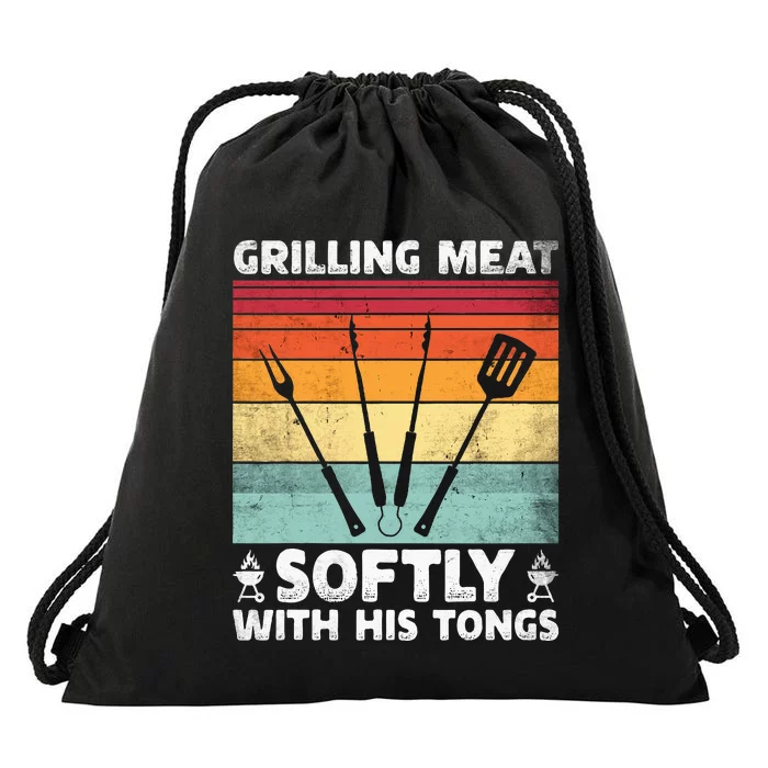 Grilling Meat Softly With His Tongs Funny Grilling Bbq Quote Drawstring Bag