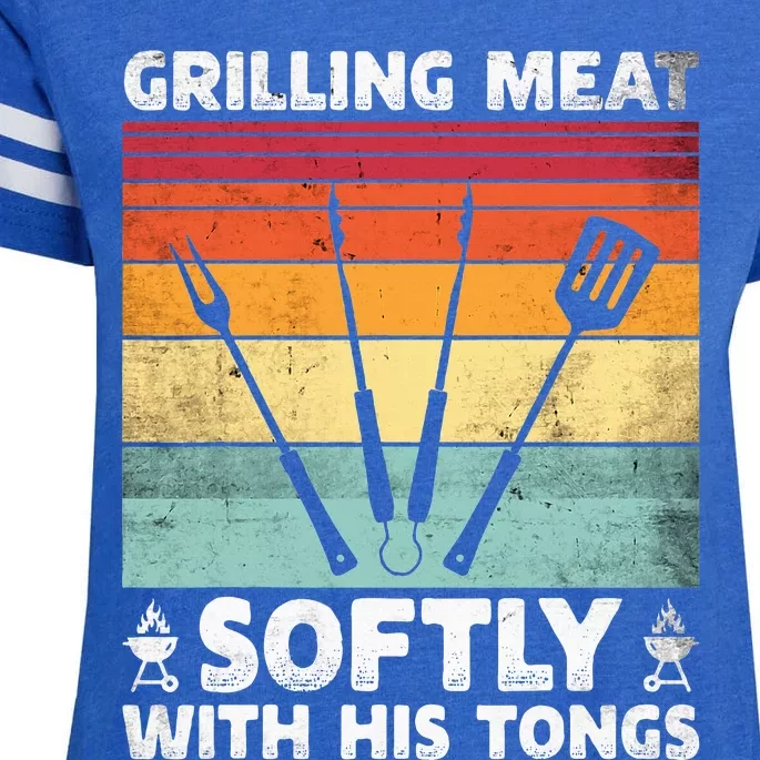 Grilling Meat Softly With His Tongs Funny Grilling Bbq Quote Enza Ladies Jersey Football T-Shirt