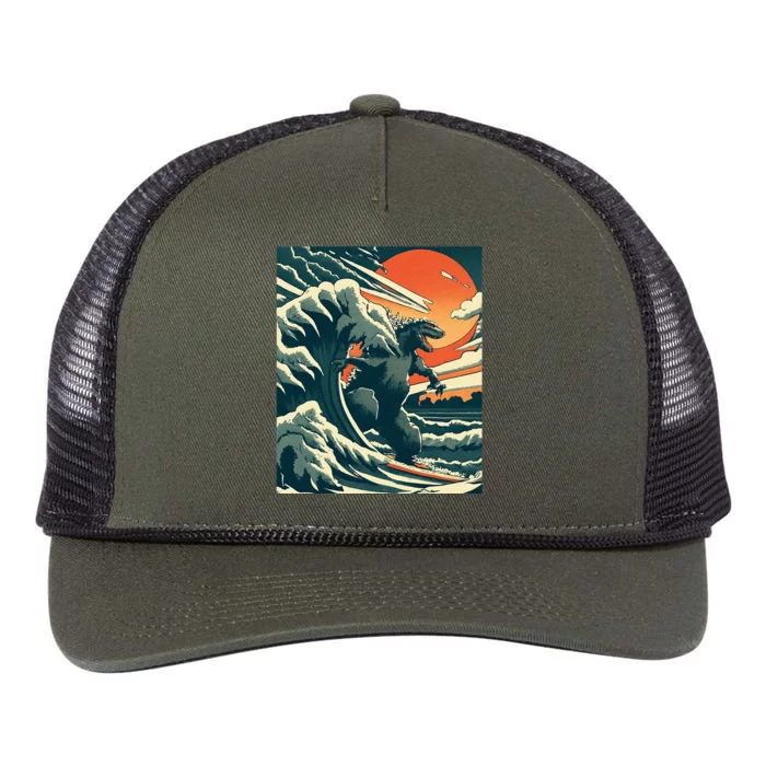 Great Monster Surfing Wave Off Kanagawa Japanese Retro Rope Trucker Hat Cap