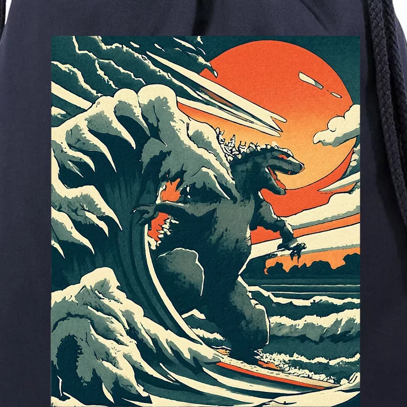 Great Monster Surfing Wave Off Kanagawa Japanese Drawstring Bag