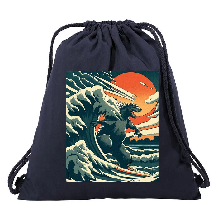 Great Monster Surfing Wave Off Kanagawa Japanese Drawstring Bag