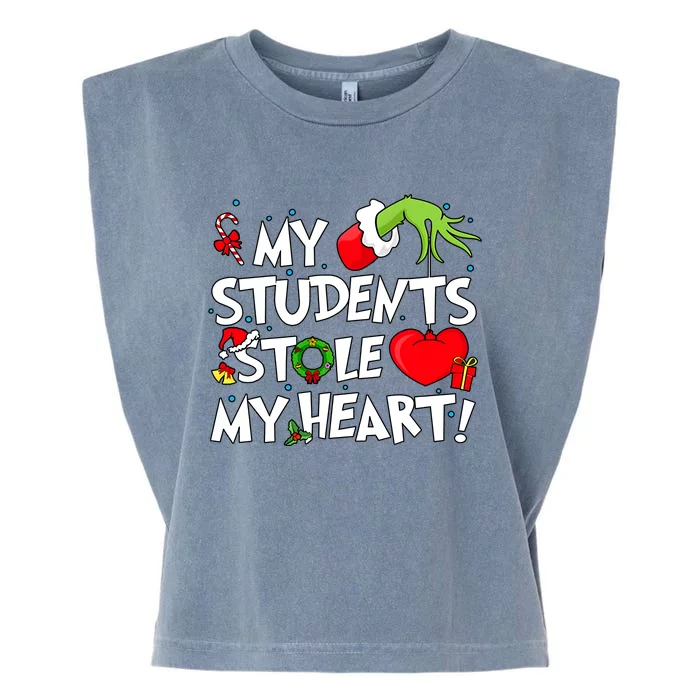 Grinchmas My Student Stole My Heart Christmas Holiday Season Teacher Garment-Dyed Women's Muscle Tee