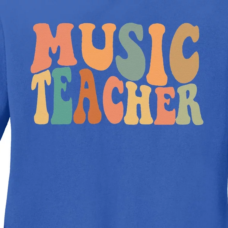 Groovy Music Teacher Cute Back To School Supplies Ladies Long Sleeve Shirt