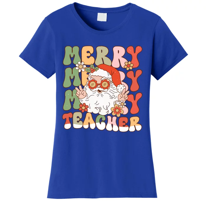 Groovy Merry Teacher Christmas SantaS Favorite Teacher Gift Women's T-Shirt