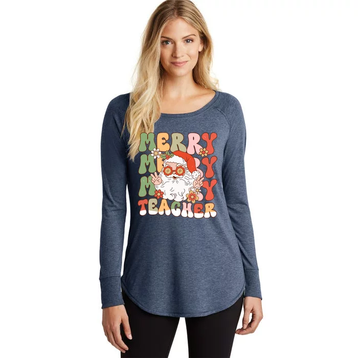 Groovy Merry Teacher Christmas SantaS Favorite Teacher Gift Women's Perfect Tri Tunic Long Sleeve Shirt