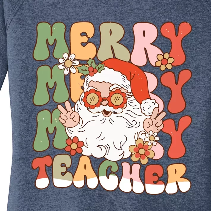 Groovy Merry Teacher Christmas SantaS Favorite Teacher Gift Women's Perfect Tri Tunic Long Sleeve Shirt