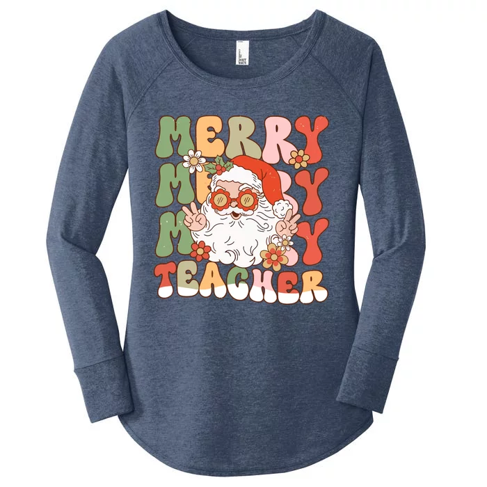 Groovy Merry Teacher Christmas SantaS Favorite Teacher Gift Women's Perfect Tri Tunic Long Sleeve Shirt