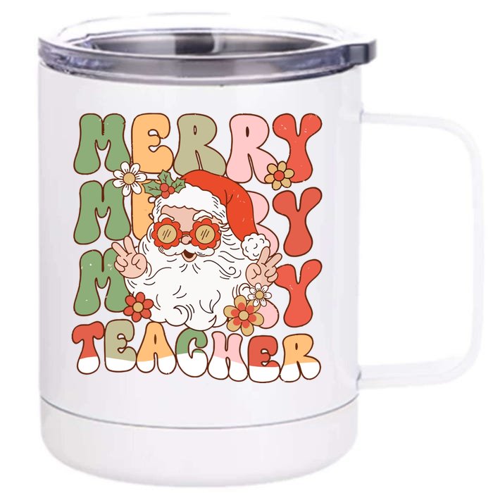 Groovy Merry Teacher Christmas SantaS Favorite Teacher Gift Front & Back 12oz Stainless Steel Tumbler Cup