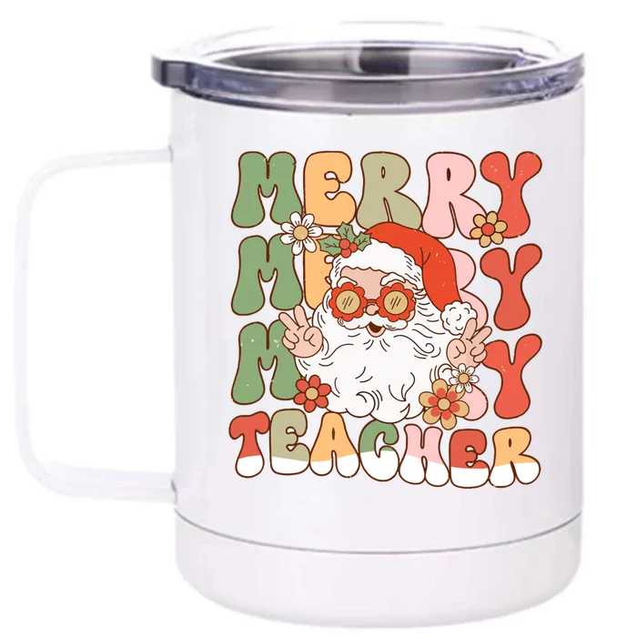 Groovy Merry Teacher Christmas SantaS Favorite Teacher Gift Front & Back 12oz Stainless Steel Tumbler Cup