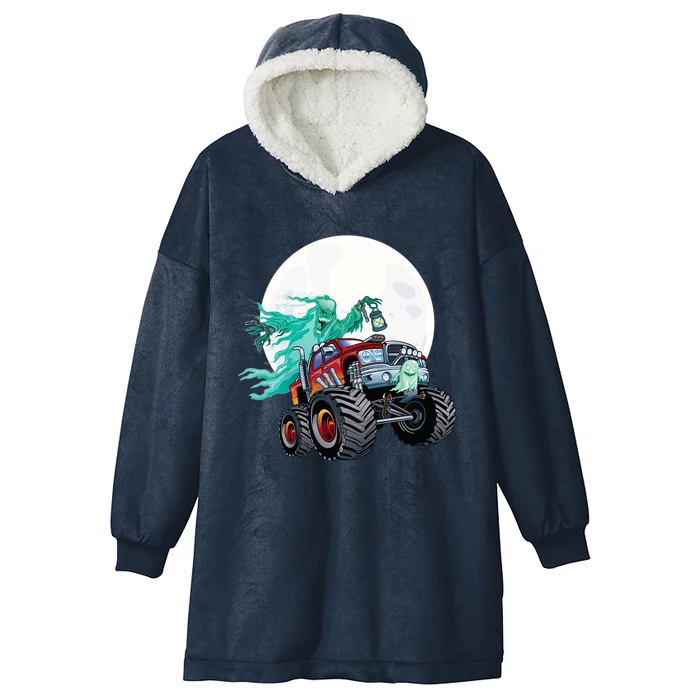 Ghost Monster Truck Funny Creepy Halloween Spirit Scary Gift Hooded Wearable Blanket