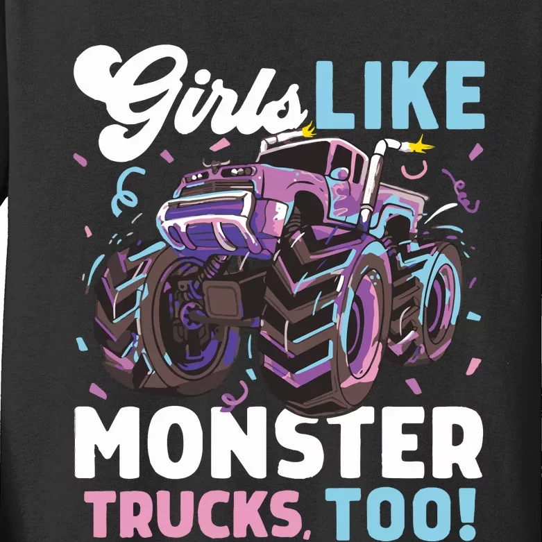 Girls Monster Truck Cute Girls Like Monster Trucks Too Kids Long Sleeve Shirt