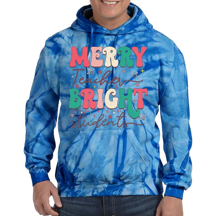 Groovy Merry Teacher Bright Students Funny Christmas Teacher Gift Tie Dye Hoodie