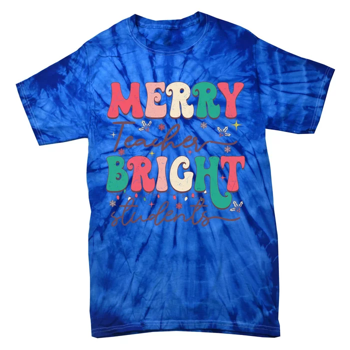 Groovy Merry Teacher Bright Students Funny Christmas Teacher Gift Tie-Dye T-Shirt