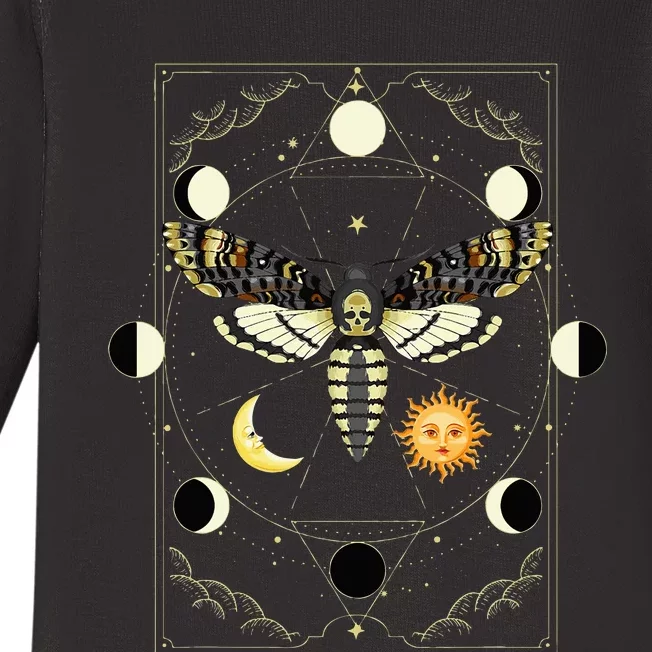 Goth Moth Tarot Card Moth Baby Long Sleeve Bodysuit