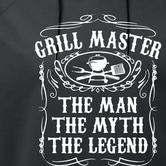 Grill Master The Man The Myth Legend Funny BBQ Smoker Performance Fleece Hoodie