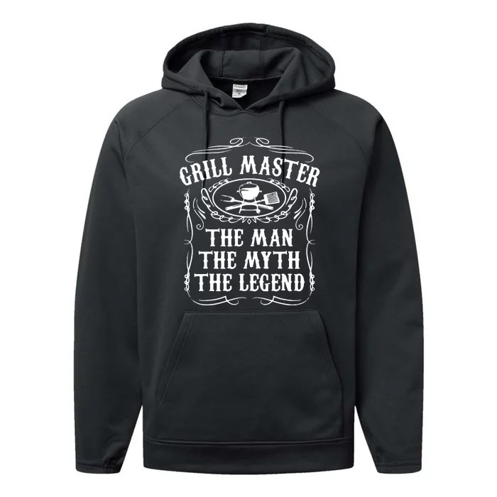 Grill Master The Man The Myth Legend Funny BBQ Smoker Performance Fleece Hoodie