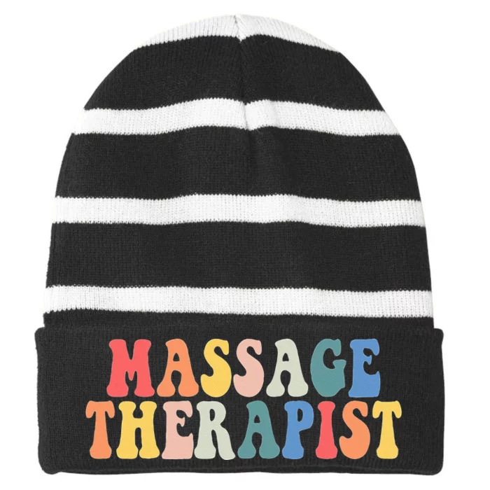 Groovy Massage Therapist Pocket Muscle Massage Therapy Squad Striped Beanie with Solid Band