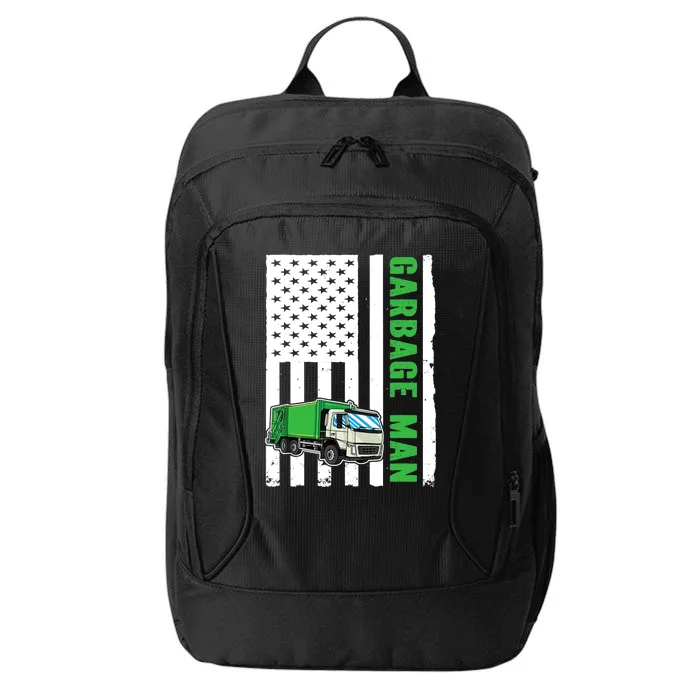 Garbage Man US Flag Garbage Truck City Backpack