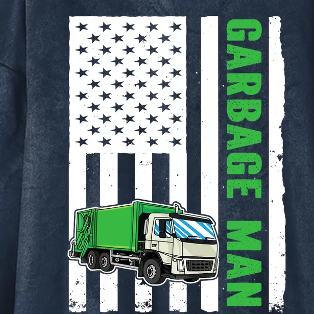 Garbage Man US Flag Garbage Truck Hooded Wearable Blanket