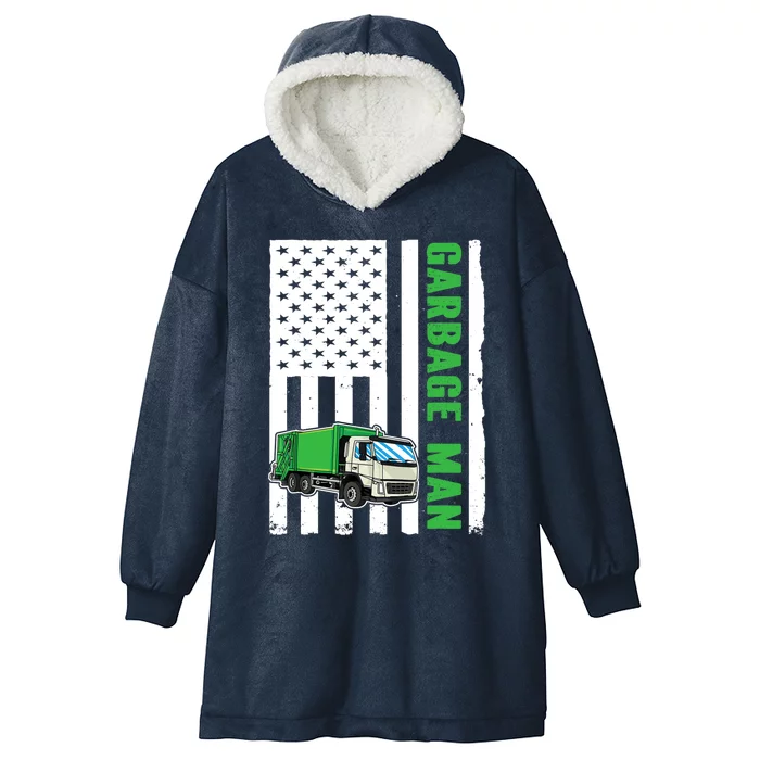 Garbage Man US Flag Garbage Truck Hooded Wearable Blanket