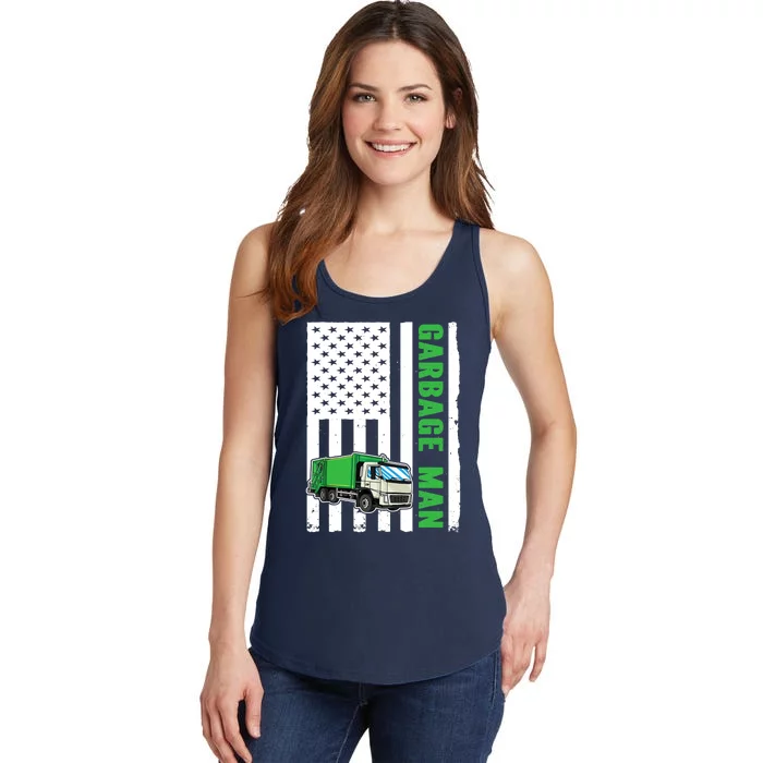 Garbage Man US Flag Garbage Truck Ladies Essential Tank