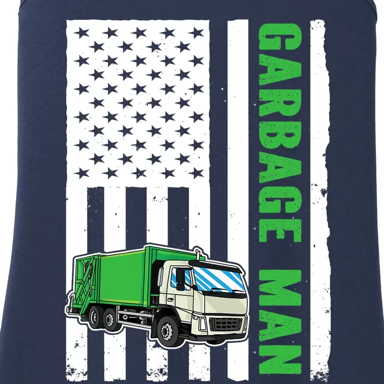 Garbage Man US Flag Garbage Truck Ladies Essential Tank