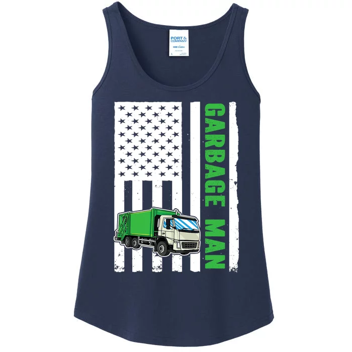 Garbage Man US Flag Garbage Truck Ladies Essential Tank