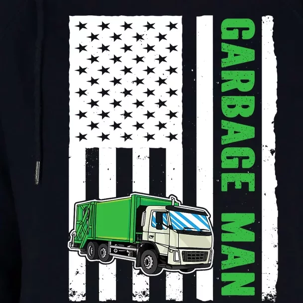 Garbage Man US Flag Garbage Truck Womens Funnel Neck Pullover Hood