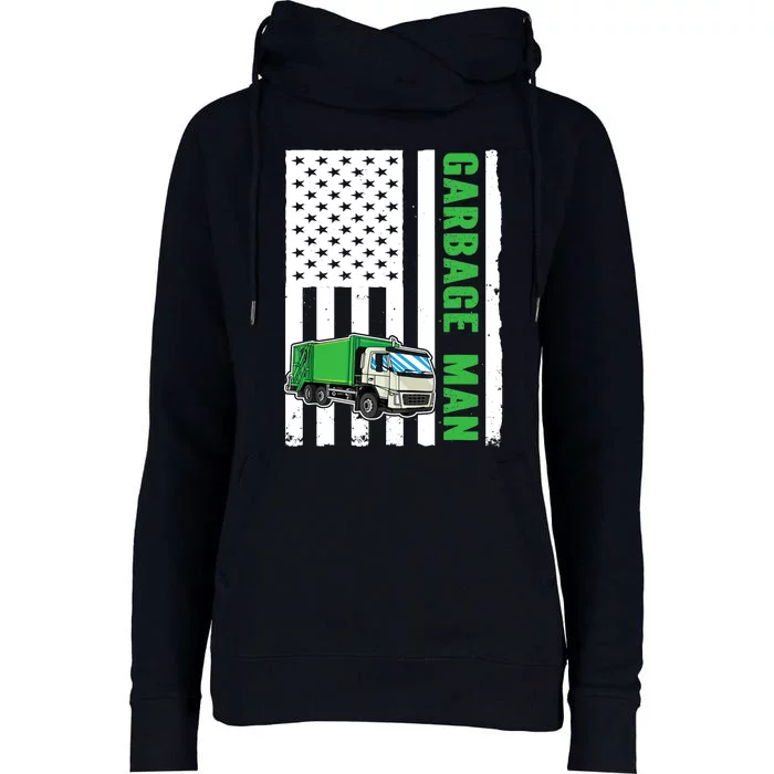 Garbage Man US Flag Garbage Truck Womens Funnel Neck Pullover Hood