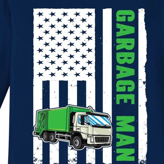 Garbage Man US Flag Garbage Truck Baby Long Sleeve Bodysuit