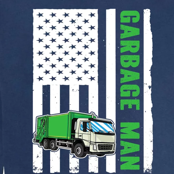 Garbage Man US Flag Garbage Truck Garment-Dyed Sweatshirt