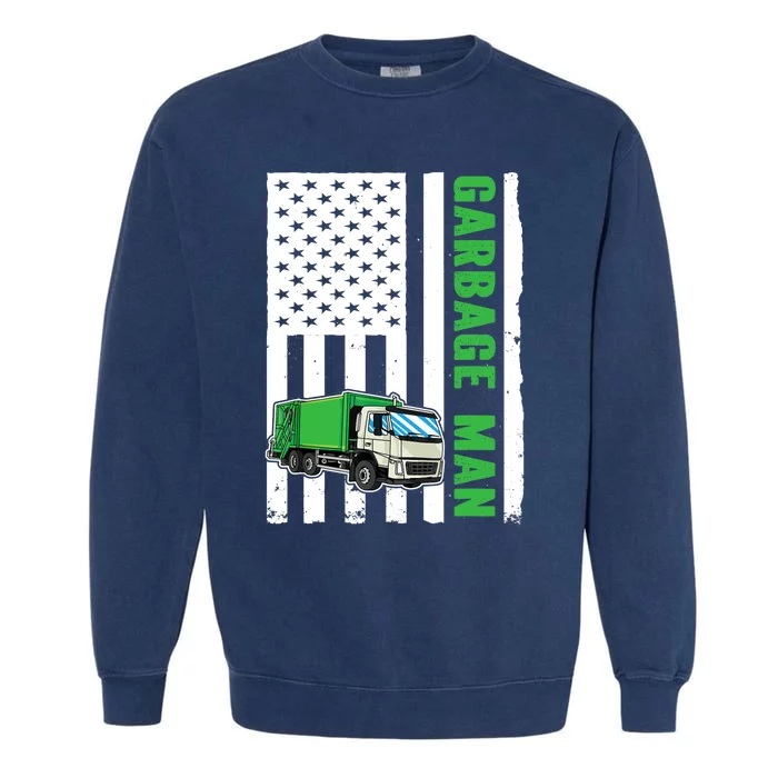 Garbage Man US Flag Garbage Truck Garment-Dyed Sweatshirt