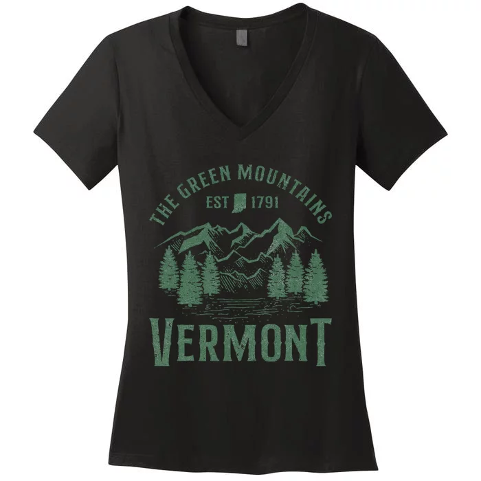 Green Mountains Vermont Family Vacation Hiking Vintage Women's V-Neck T-Shirt