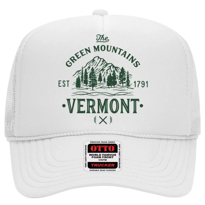 Green Mountains Vermont Vacation High Crown Mesh Trucker Hat