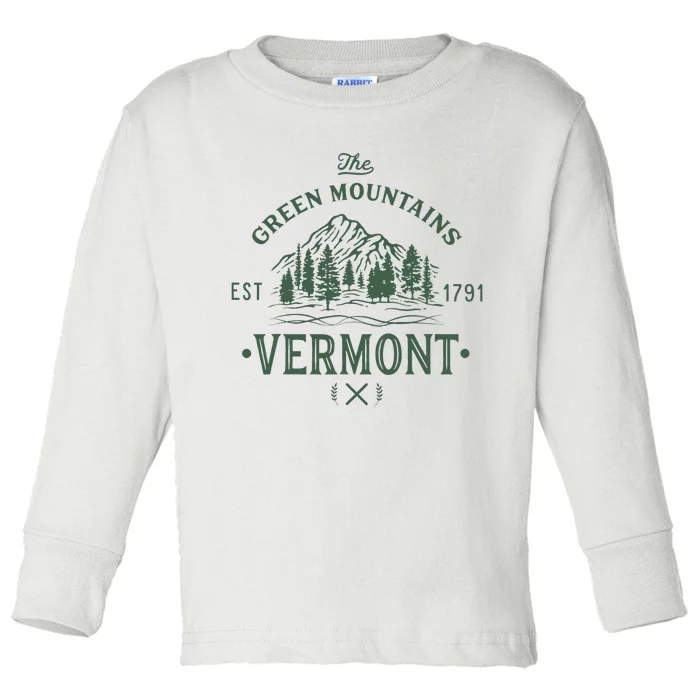 Green Mountains Vermont Vacation Toddler Long Sleeve Shirt