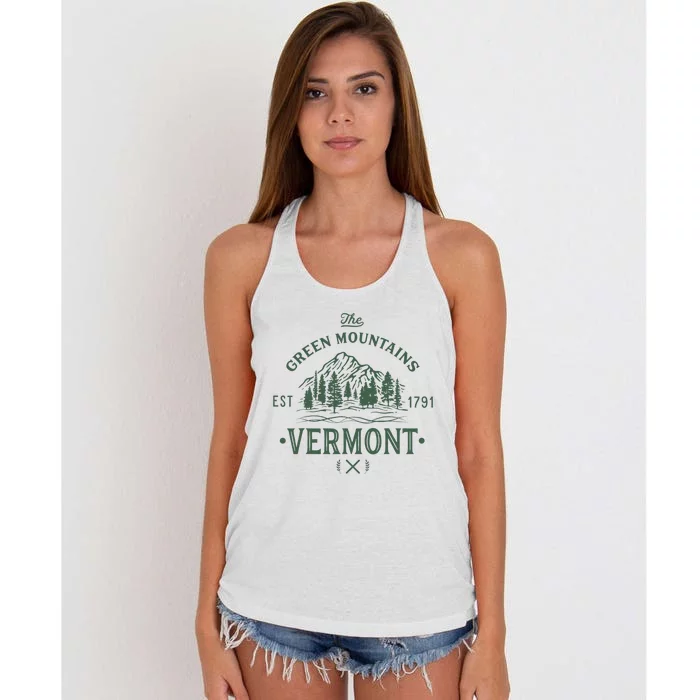 Green Mountains Vermont Vacation Women's Knotted Racerback Tank