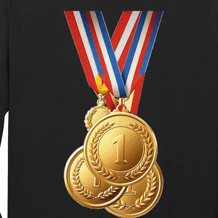 Gold Medals Winners And Champions Athlete Sports Number One Tall Long Sleeve T-Shirt