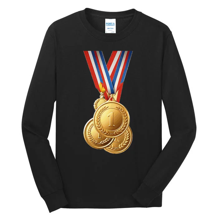 Gold Medals Winners And Champions Athlete Sports Number One Tall Long Sleeve T-Shirt