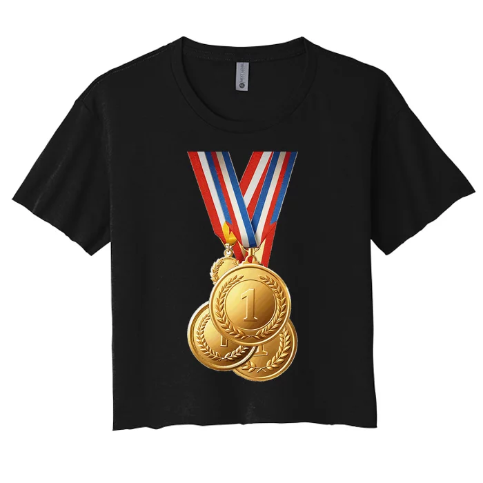 Gold Medals Winners And Champions Athlete Sports Number One Women's Crop Top Tee