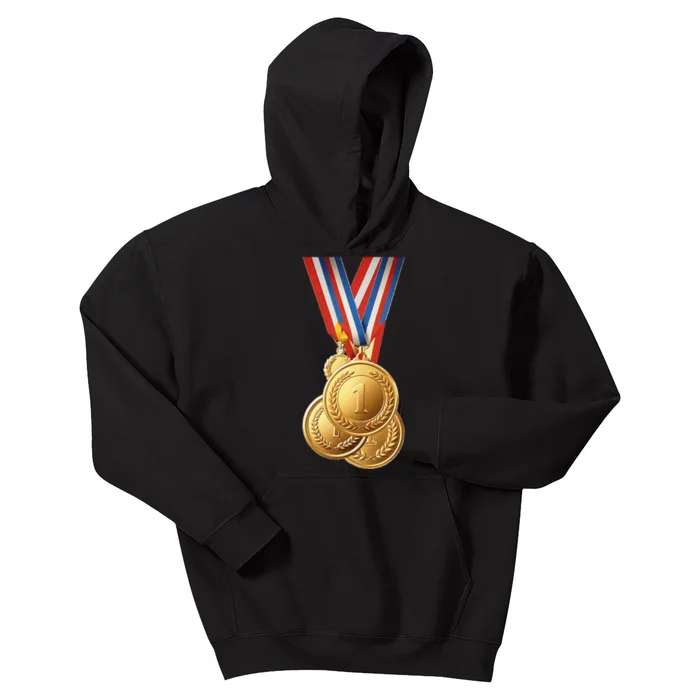 Gold Medals Winners And Champions Athlete Sports Number One Kids Hoodie