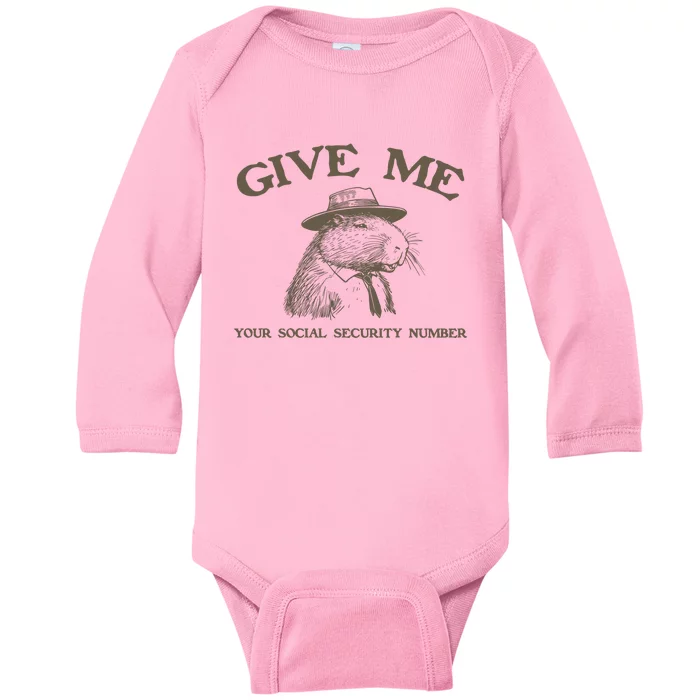 Give Me Your Social Security Number Capybara Baby Long Sleeve Bodysuit