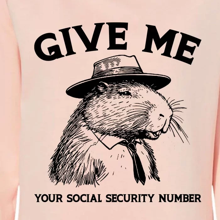 Give Me Your Social Security Number Funny Capybara Retro Womens California Wash Sweatshirt