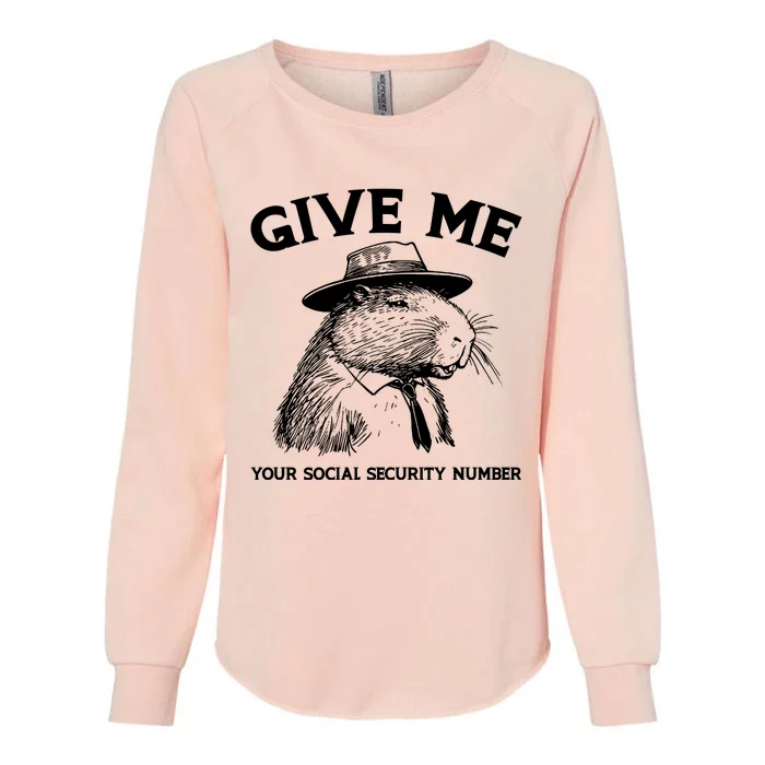 Give Me Your Social Security Number Funny Capybara Retro Womens California Wash Sweatshirt