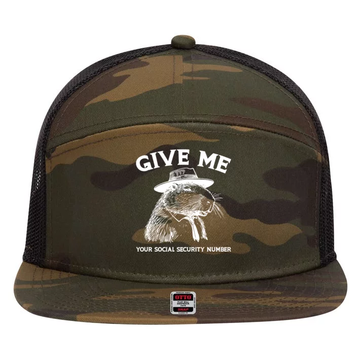 Give Me Your Social Security Number Funny Capybara Retro 7 Panel Mesh Trucker Snapback Hat