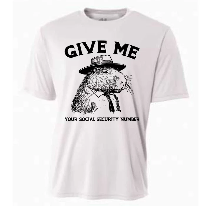 Give Me Your Social Security Number Funny Capybara Retro Cooling Performance Crew T-Shirt