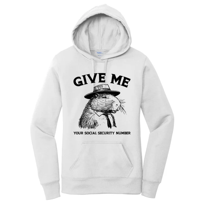 Give Me Your Social Security Number Funny Capybara Retro Women's Pullover Hoodie