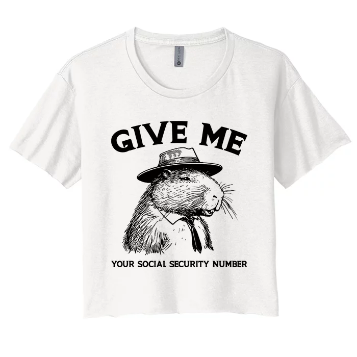 Give Me Your Social Security Number Funny Capybara Retro Women's Crop Top Tee